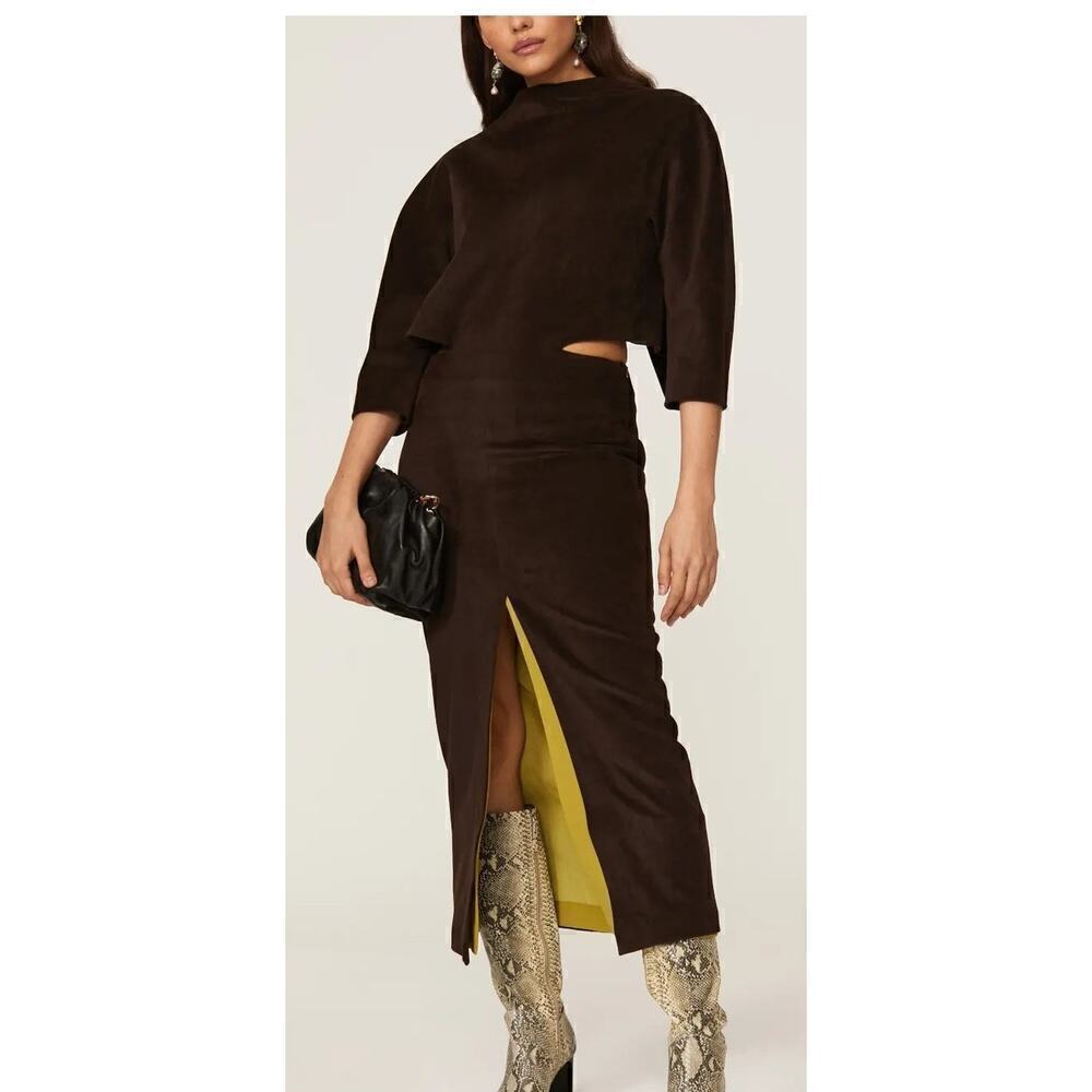 Proenza Schouler Dress Brushed Viscose Cutout Front Slit Maxi Brown Size 0